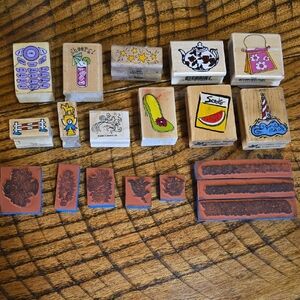 Colorful Wooden Rubber Stamps Set